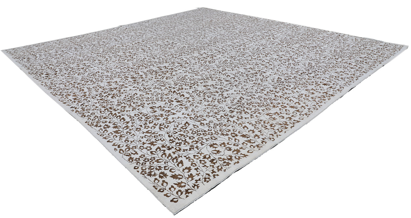 10' x 10' Ariana Transitional Mille Fleur French Design Hand Knotted Rugs Cotton and Wool