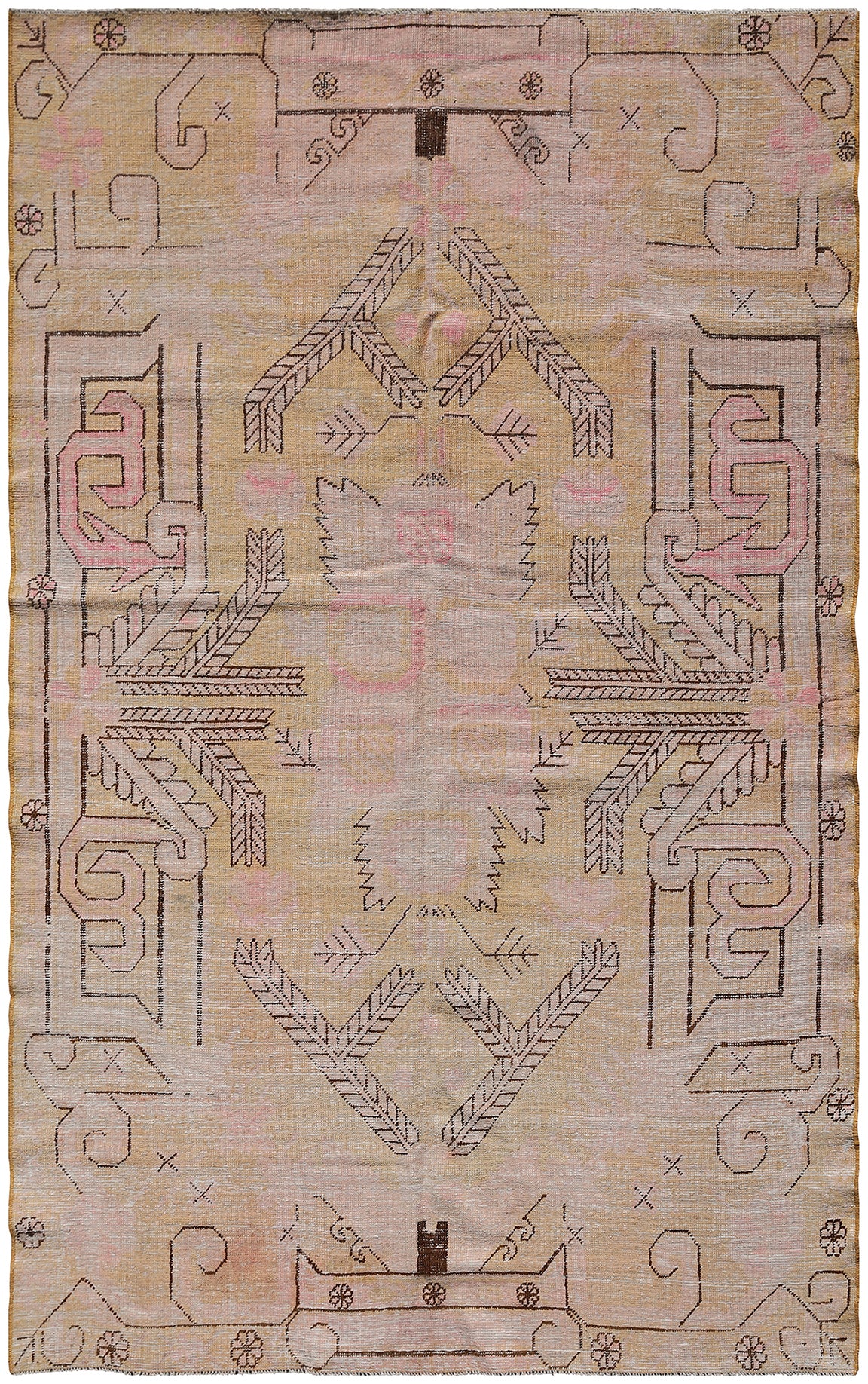5'x8' Soft Gold and Pink Vintage Samarkand Yarkand Rug