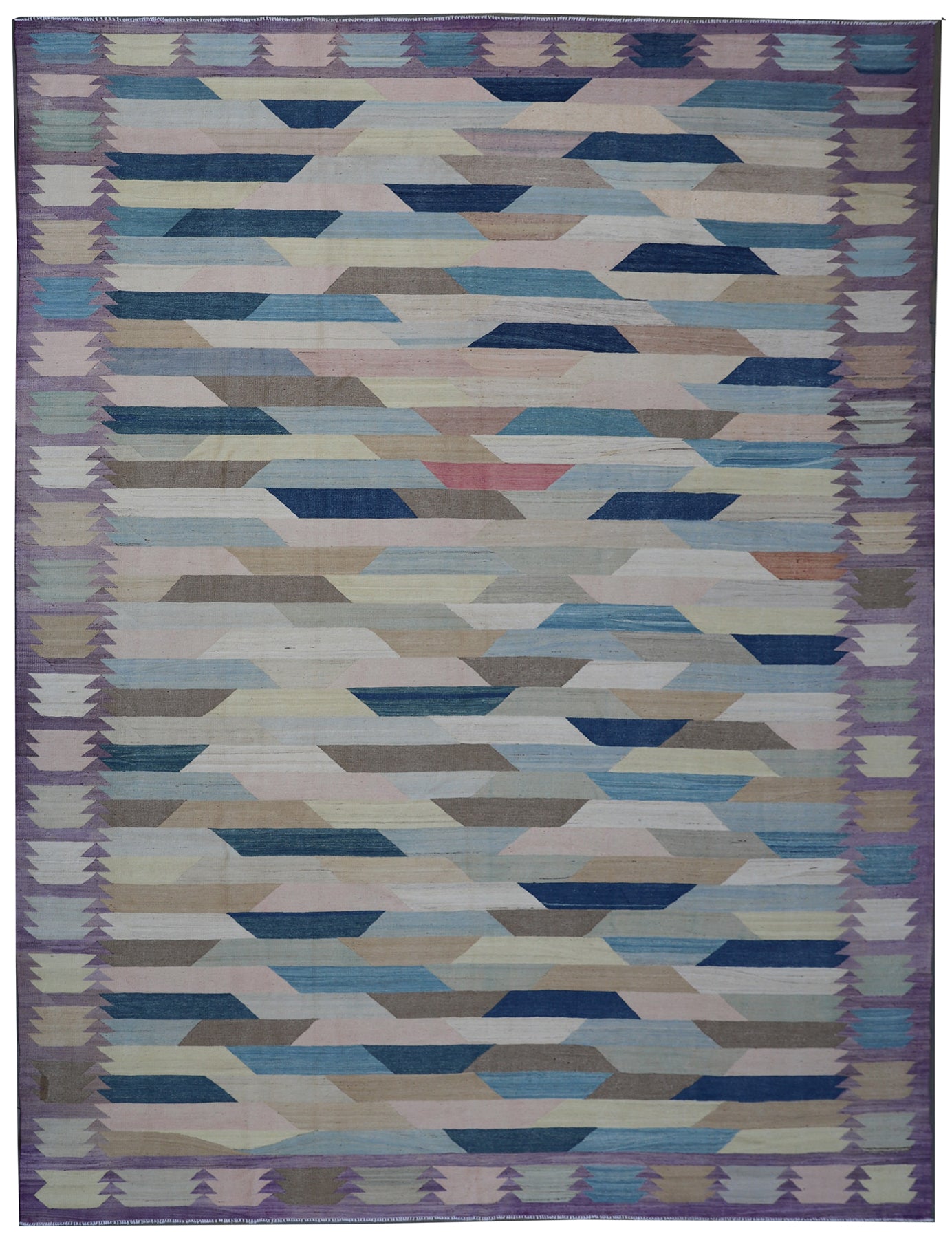 10x14 Ariana Blue Navy Brown ivory Cream Kilim