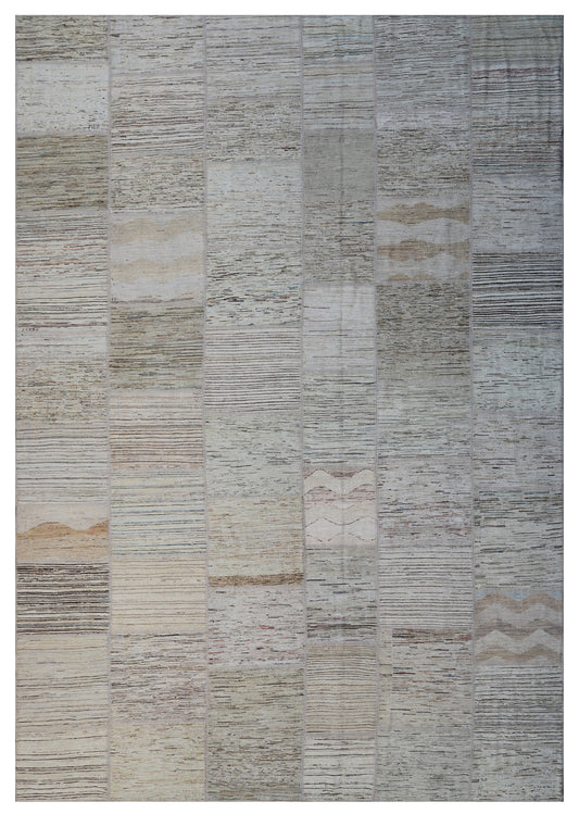 10'x14' Soft Earth Tone Gray Brown and Cream Ariana Patchwork Rug