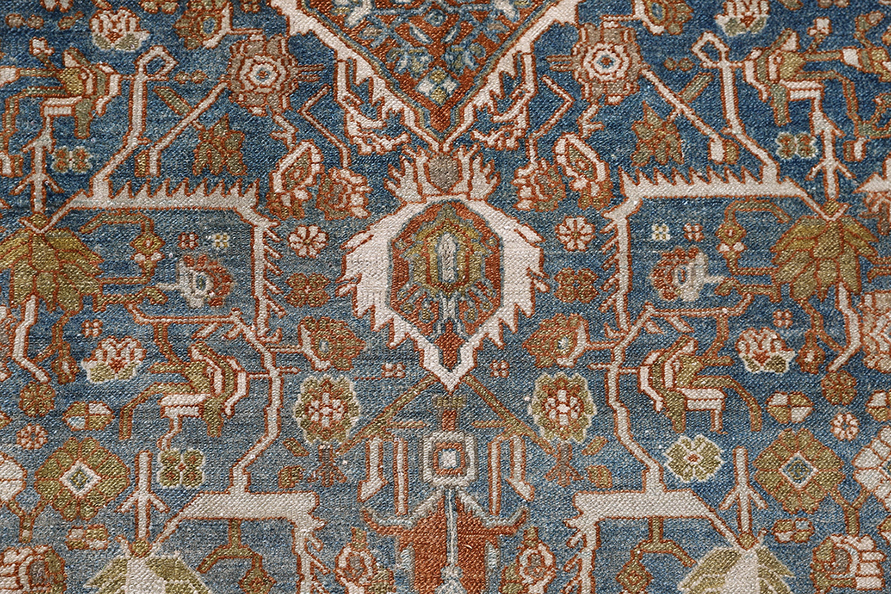 7'x12' Blue White and Rust Antique Semi-Antique Vintage Persian Medalion Area Rug