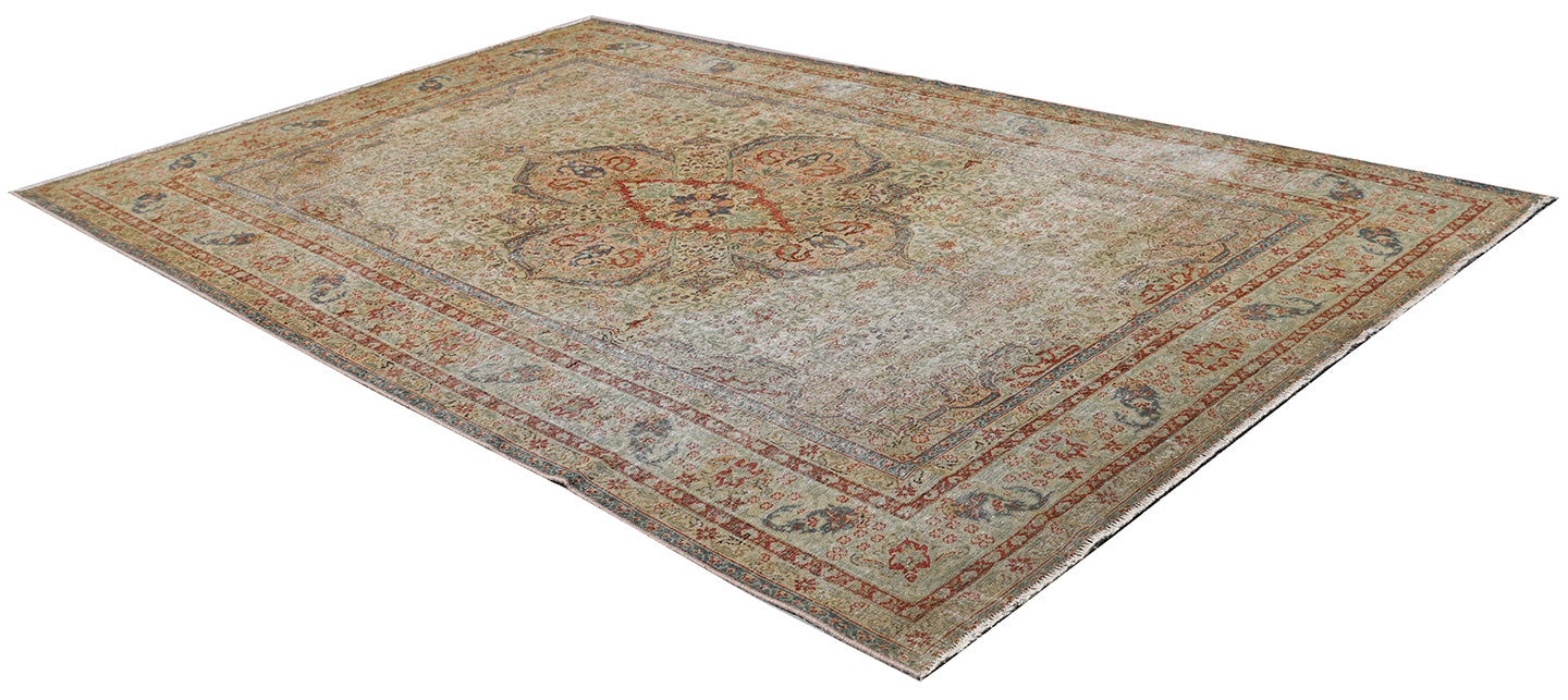 5x8 Soft Grey Terracotta Red Ivory Antique Persian Rug