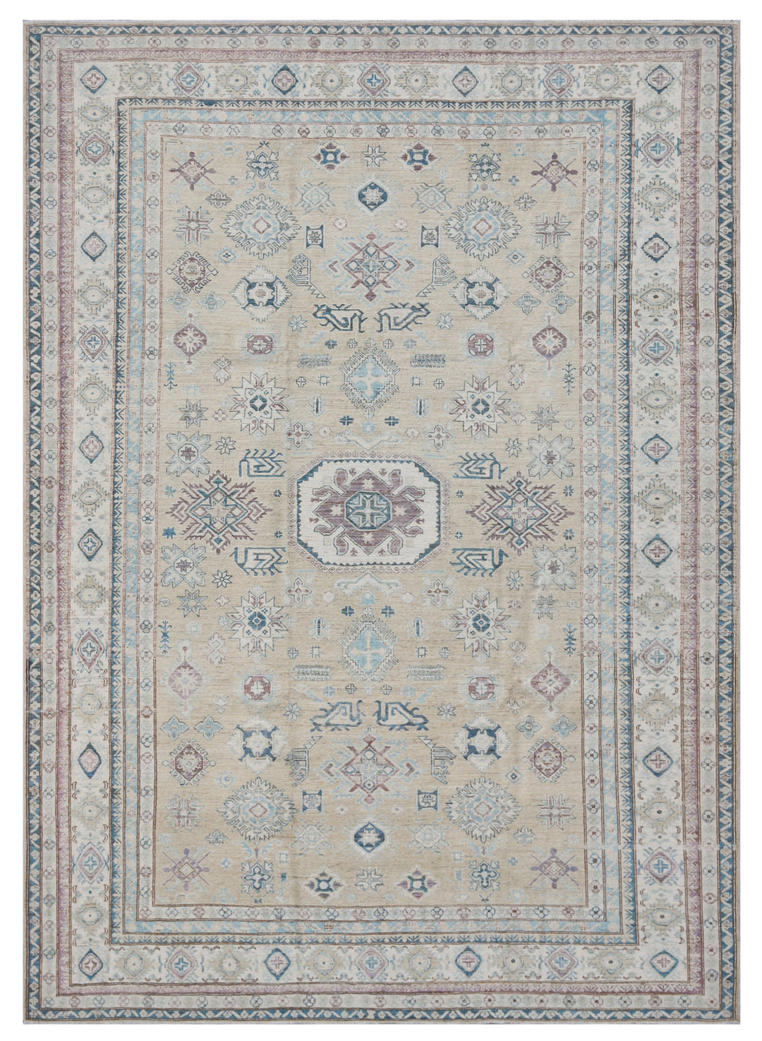 9'x12' Soft Blue Tan Geometric Caucasian Ariana Hazara Rug