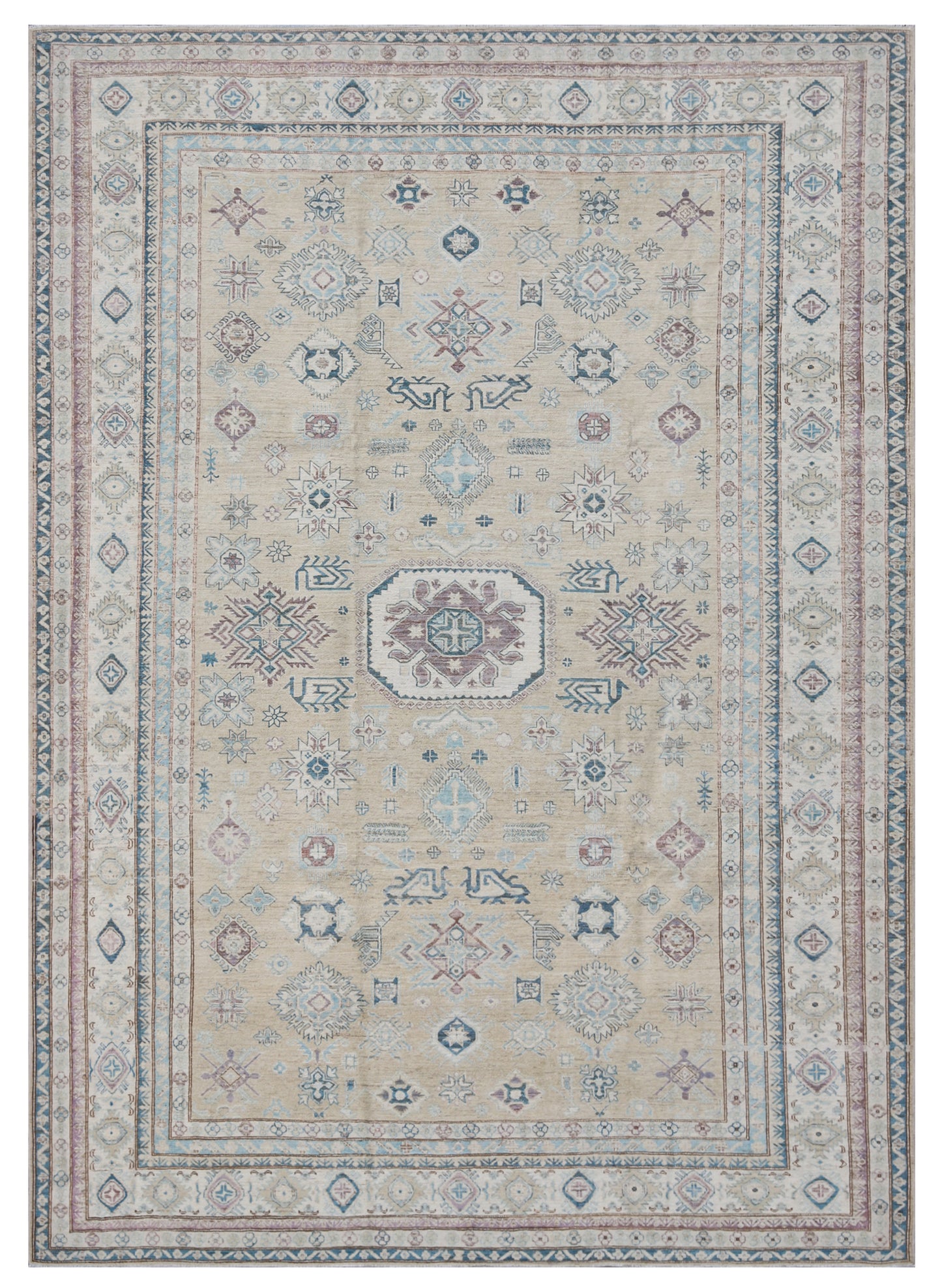 9'x12' Soft Blue Tan Geometric Caucasian Ariana Hazara Rug