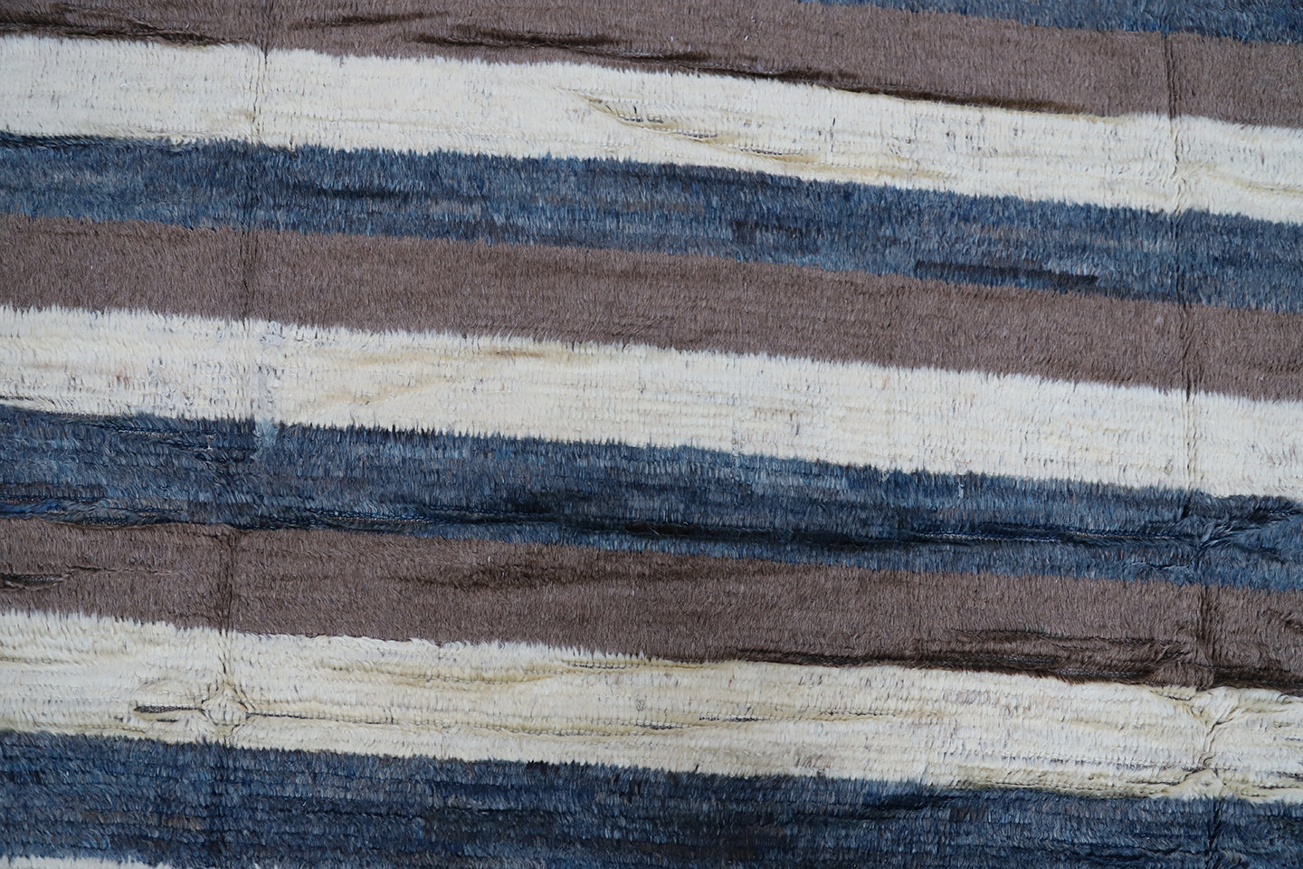 8'x12' Ivory Blue and Brown Long Pile Shaggy Moroccan Style Barchi Wool Rug