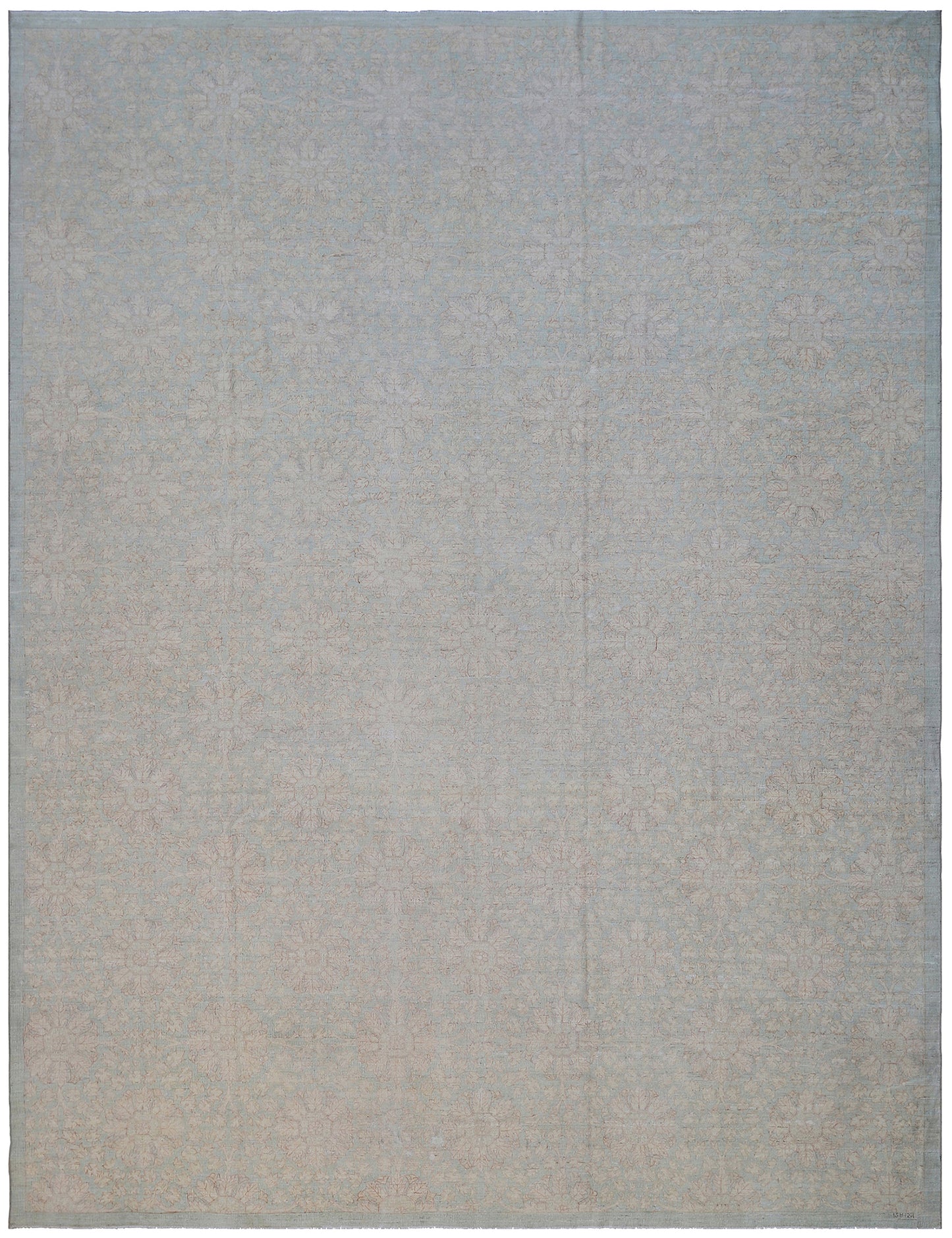 9'x12' Soft Turquoise Ivory European Design Transitional Collection Rug