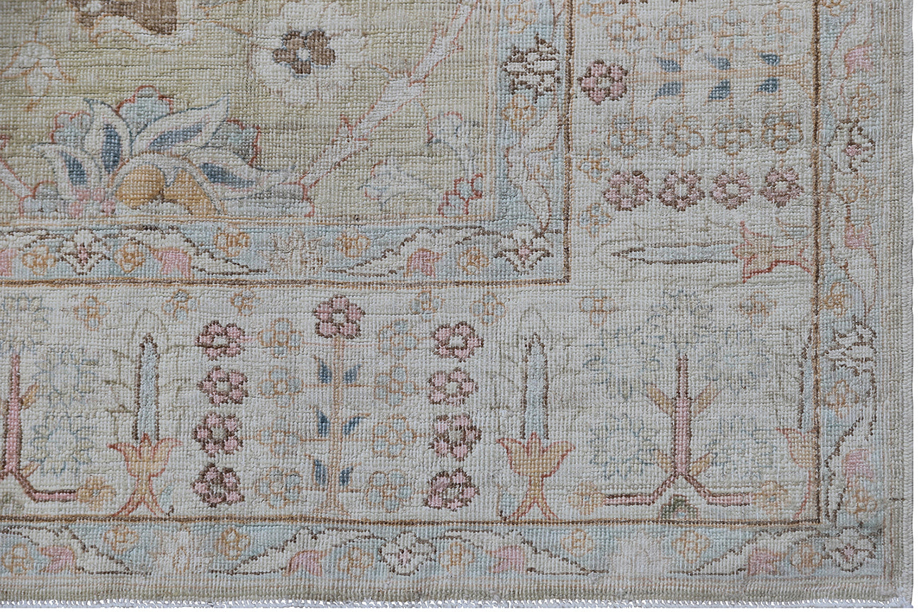 4x16 Fine Gold Green Ivory Tabriz Design Ariana Luxury Runner