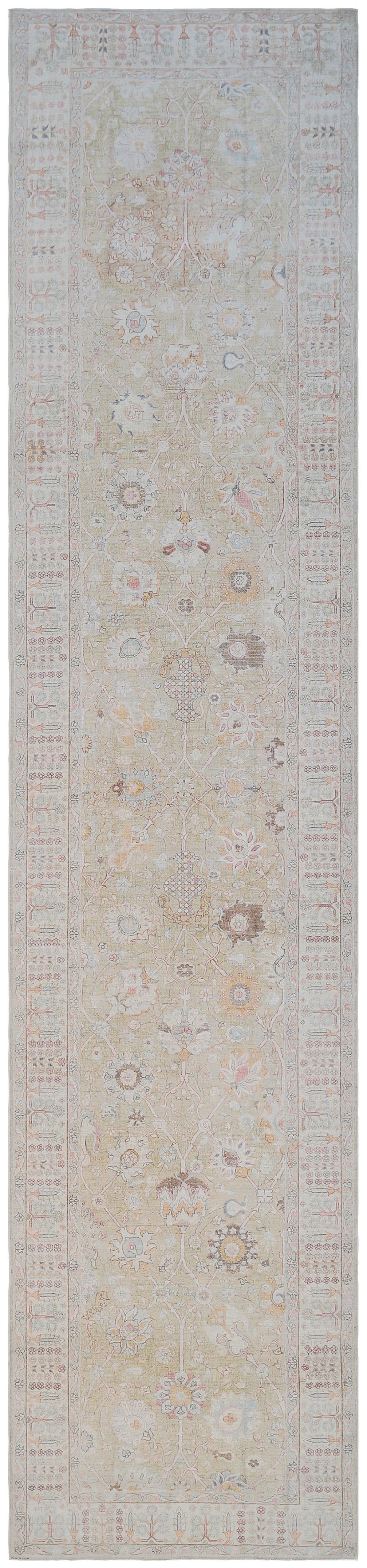 4x16 Fine Gold Green Ivory Tabriz Design Ariana Luxury Runner