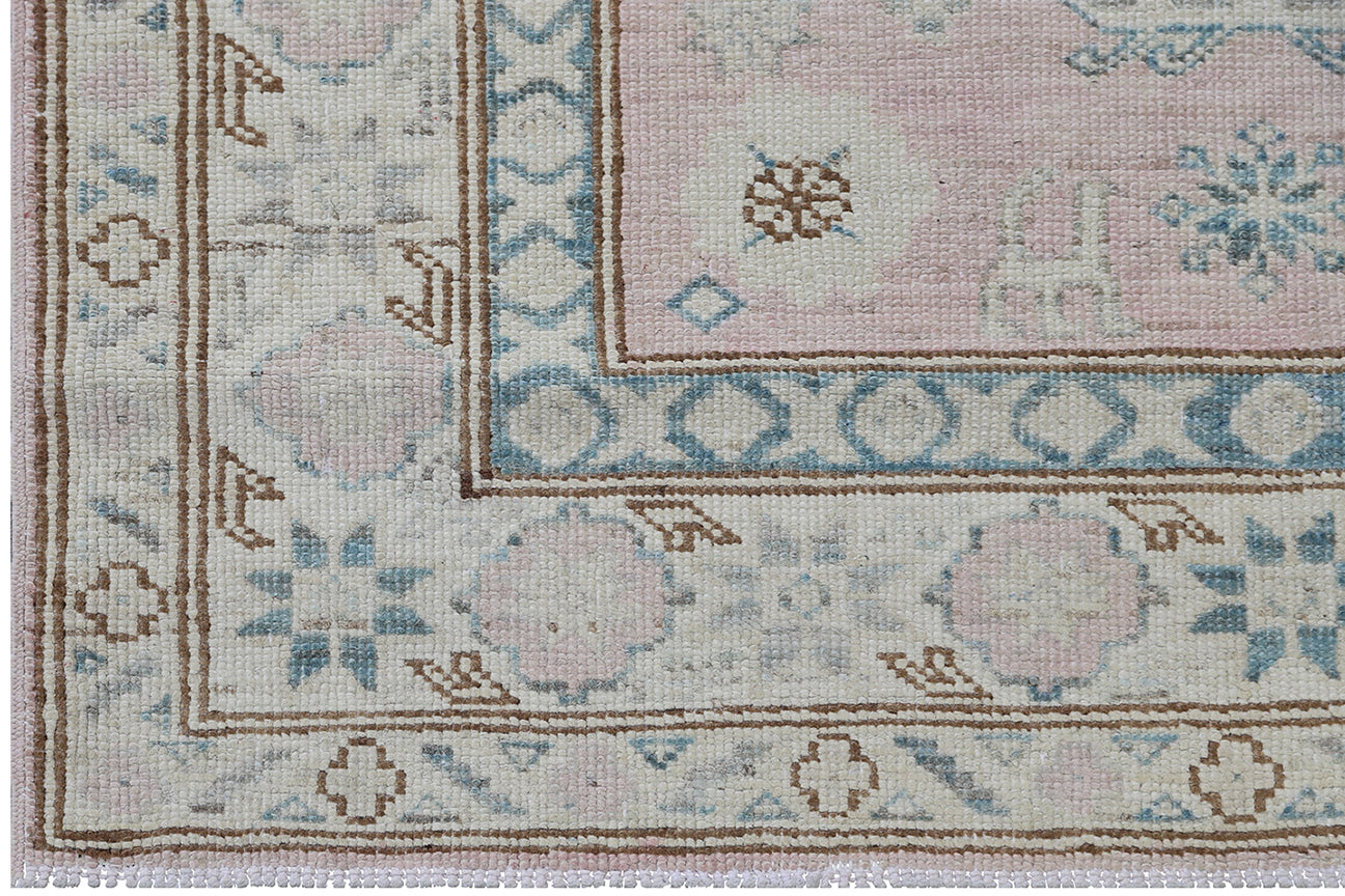 3'x4' Ariana Geometric Pink Blue Ivory Caucasian Design Hazara Small Rug