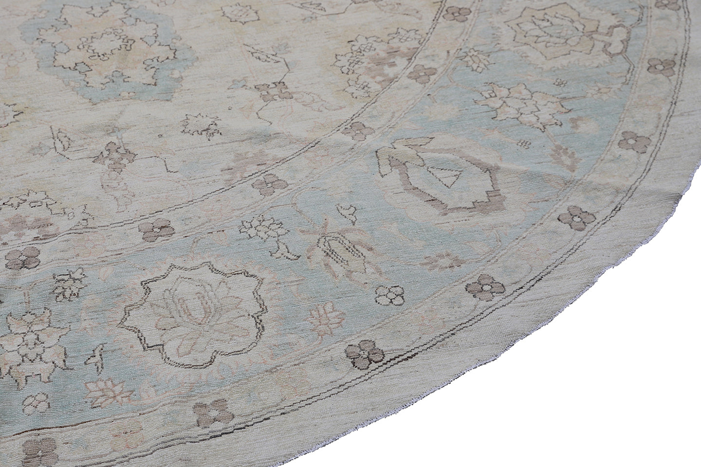 10'x10' Ariana Ivory White Blue Brown Agra Design Transitional Collection Round Rug