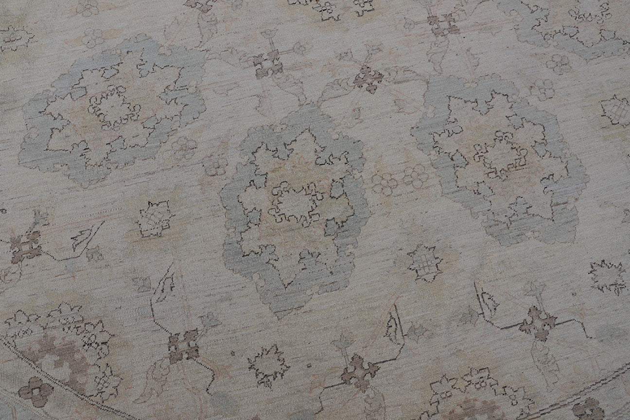 10'x10' Ariana Ivory White Blue Brown Agra Design Transitional Collection Round Rug