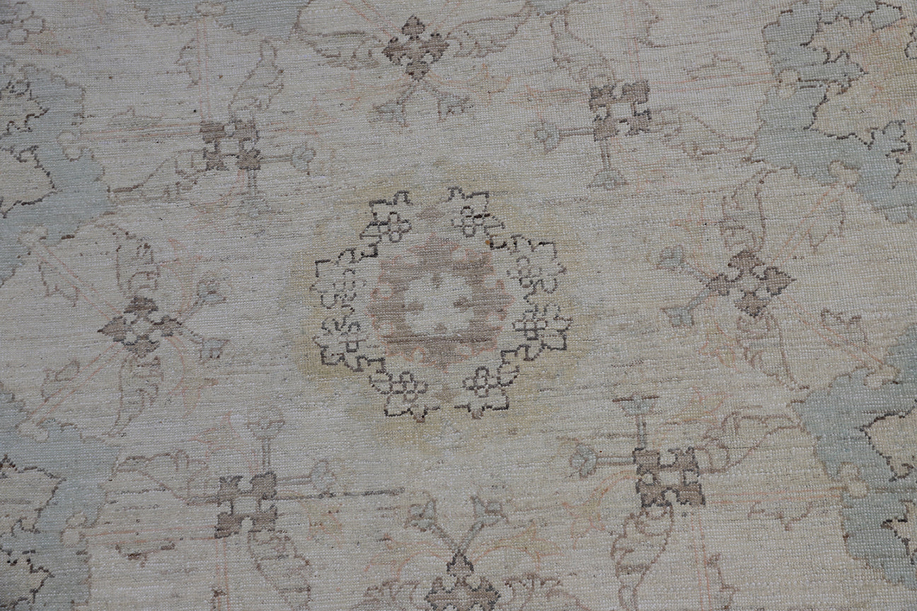 10'x10' Ariana Ivory White Blue Brown Agra Design Transitional Collection Round Rug