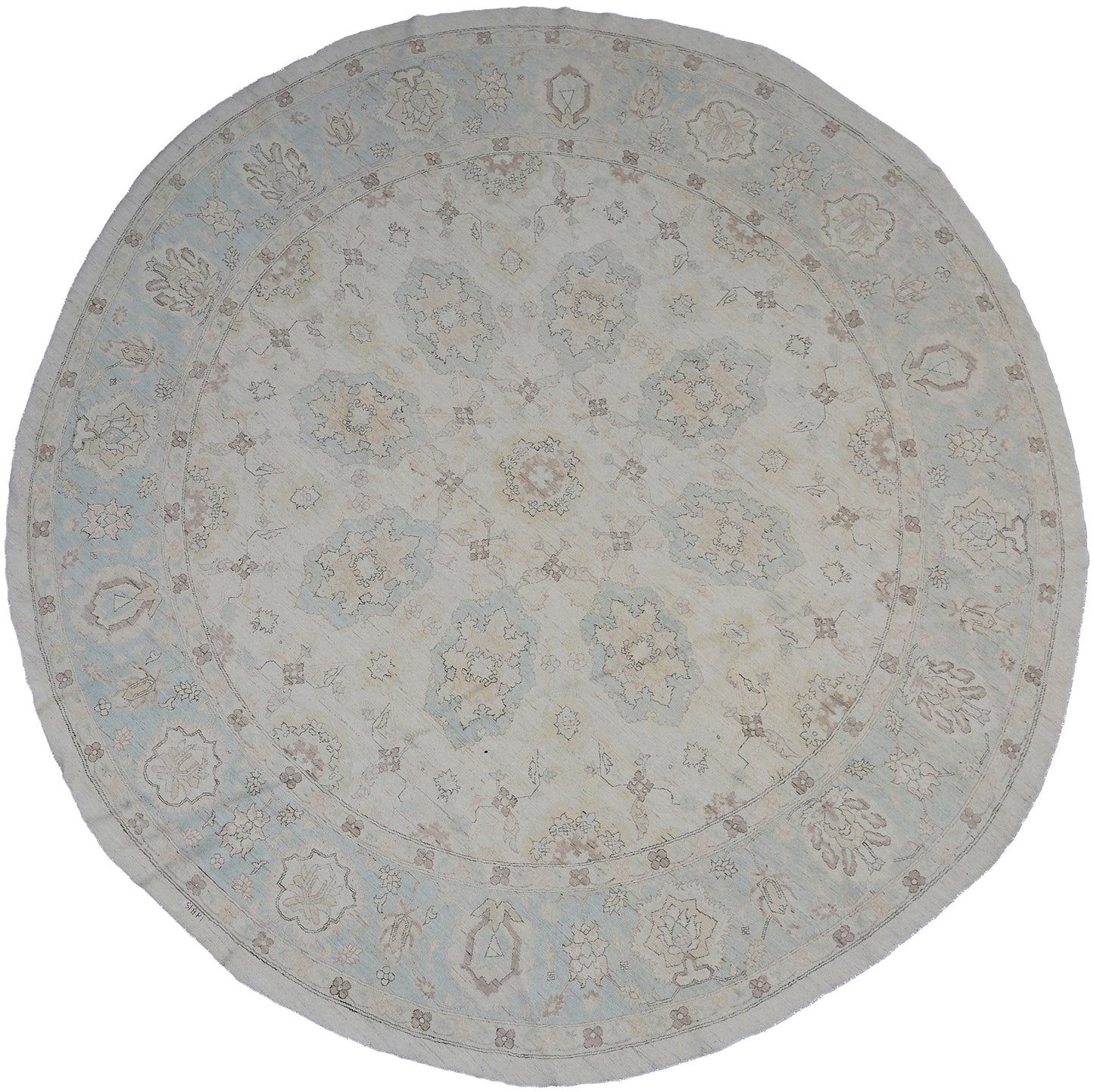 10'x10' Ariana Ivory White Blue Brown Agra Design Transitional Collection Round Rug