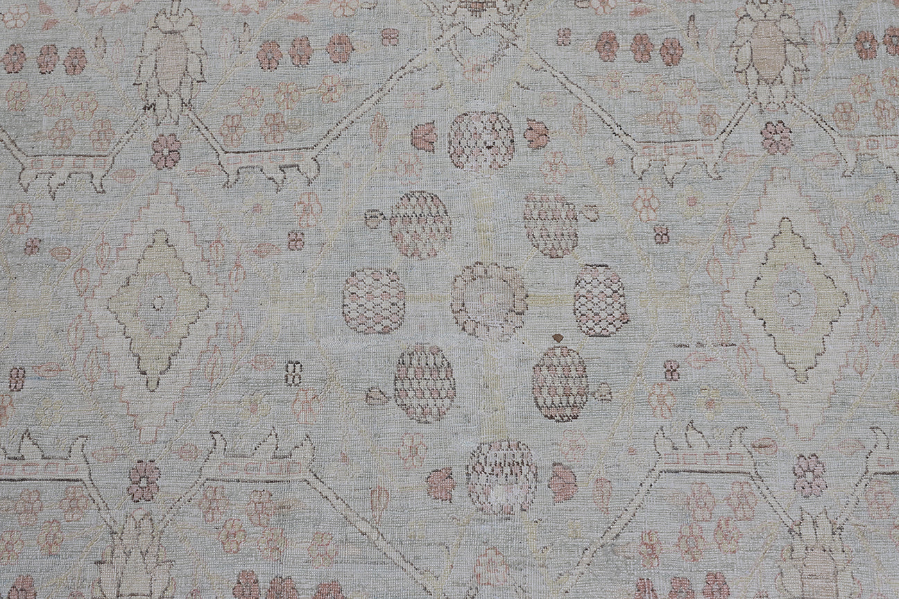 10x13 Very Fine Wool and Silk Icy Blue Aqua Pink Ivory White Tabriz Design Ariana Luxury Collection Rug