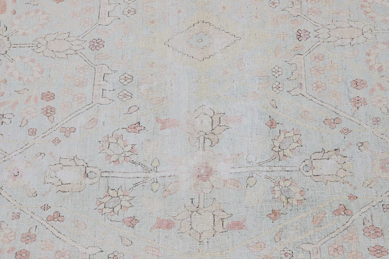 10x13 Very Fine Wool and Silk Icy Blue Aqua Pink Ivory White Tabriz Design Ariana Luxury Collection Rug