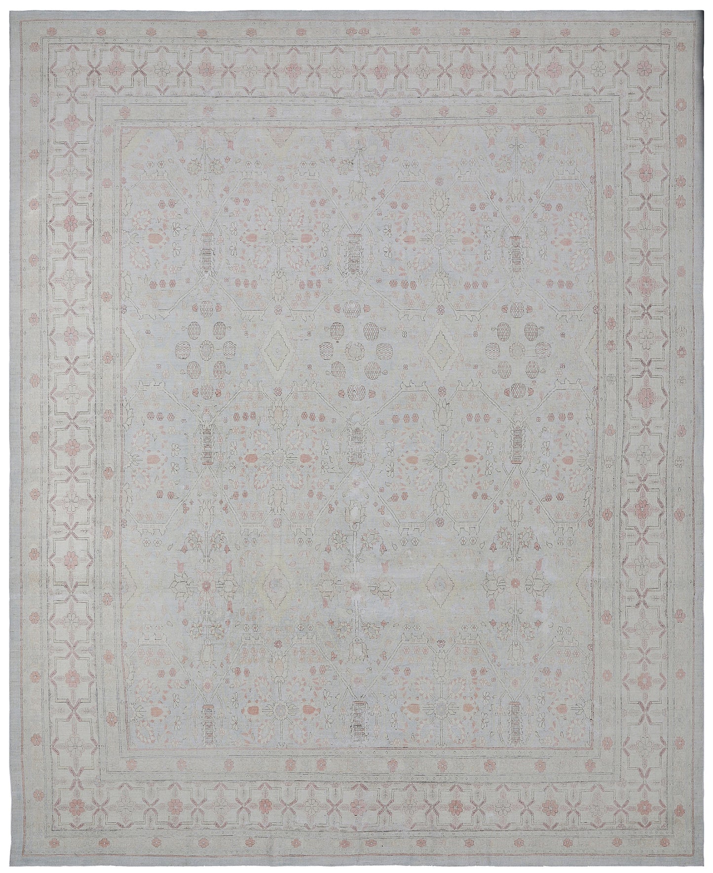 10x13 Very Fine Wool and Silk Icy Blue Aqua Pink Ivory White Tabriz Design Ariana Luxury Collection Rug