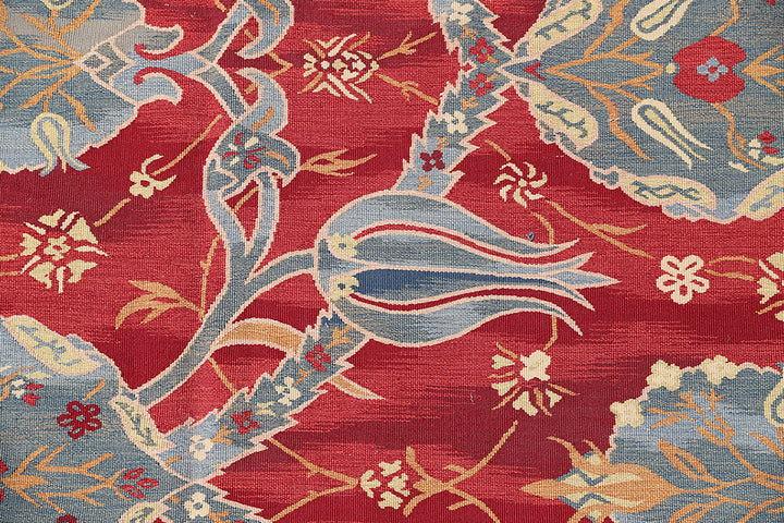 2'x12' Red Skinny Wool Runner | Ottoman Design Kilim Runner Rug