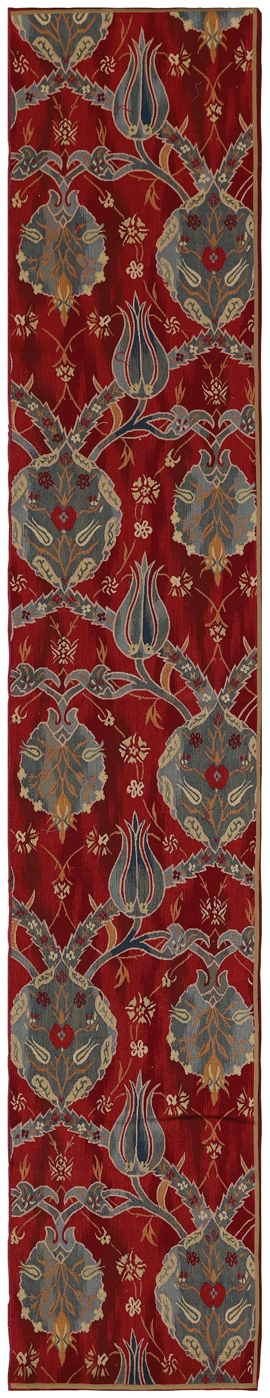 2'x12' Red Skinny Wool Runner | Ottoman Design Kilim Runner Rug