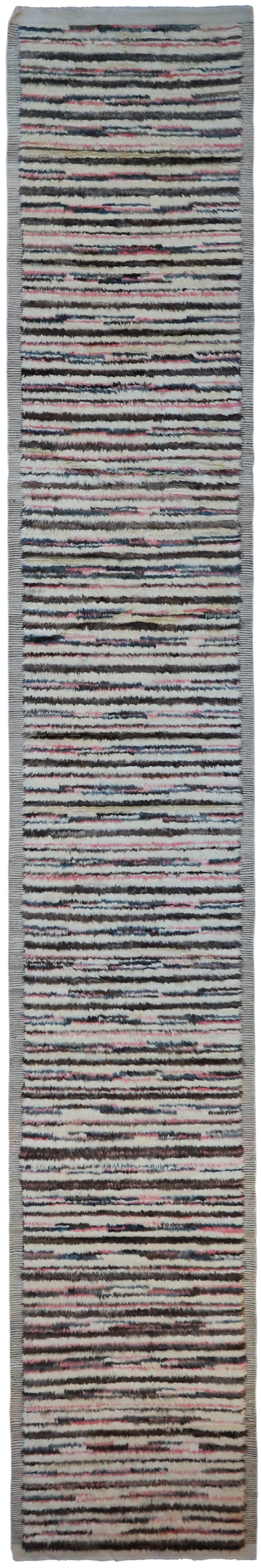 3'x20' Wool Runner | Moroccan Style | Shaggy Striped Runner Rug