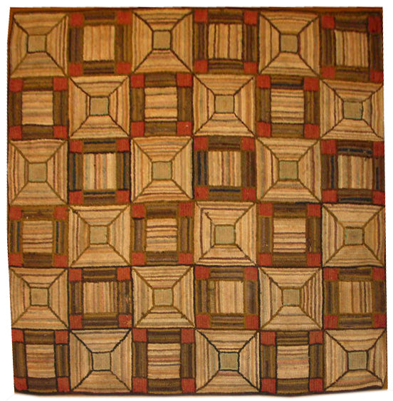 Square Antique Vintage American Hook Rug