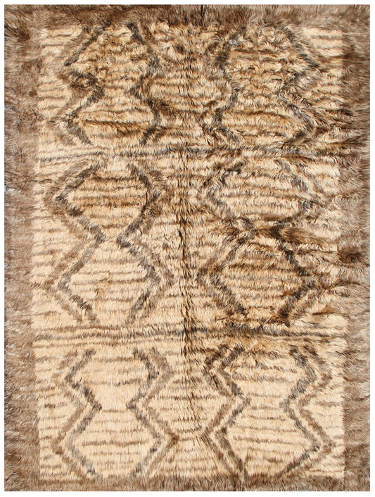 9.05 x 8.03 Earth Tone Hand-knotted Long Pile Thick Tribal Style Rug