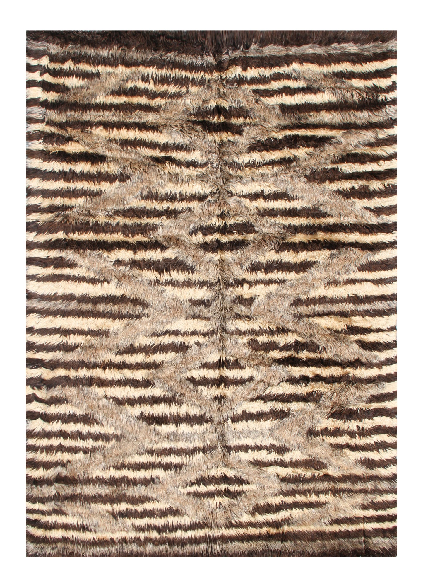 9.07 x 7.11 Earth Tone Tribal Moroccan Style Long Pile Shag Area Rug