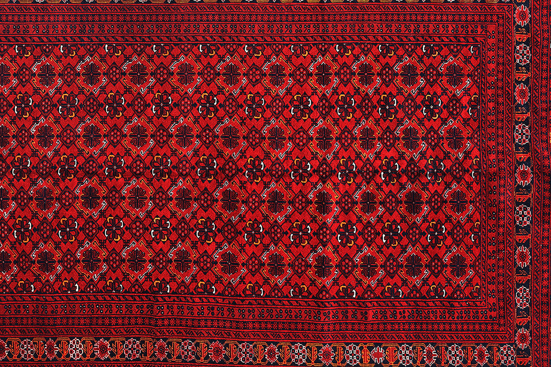 6'x9' Red Afghan Bashir Motive Handmade Rug