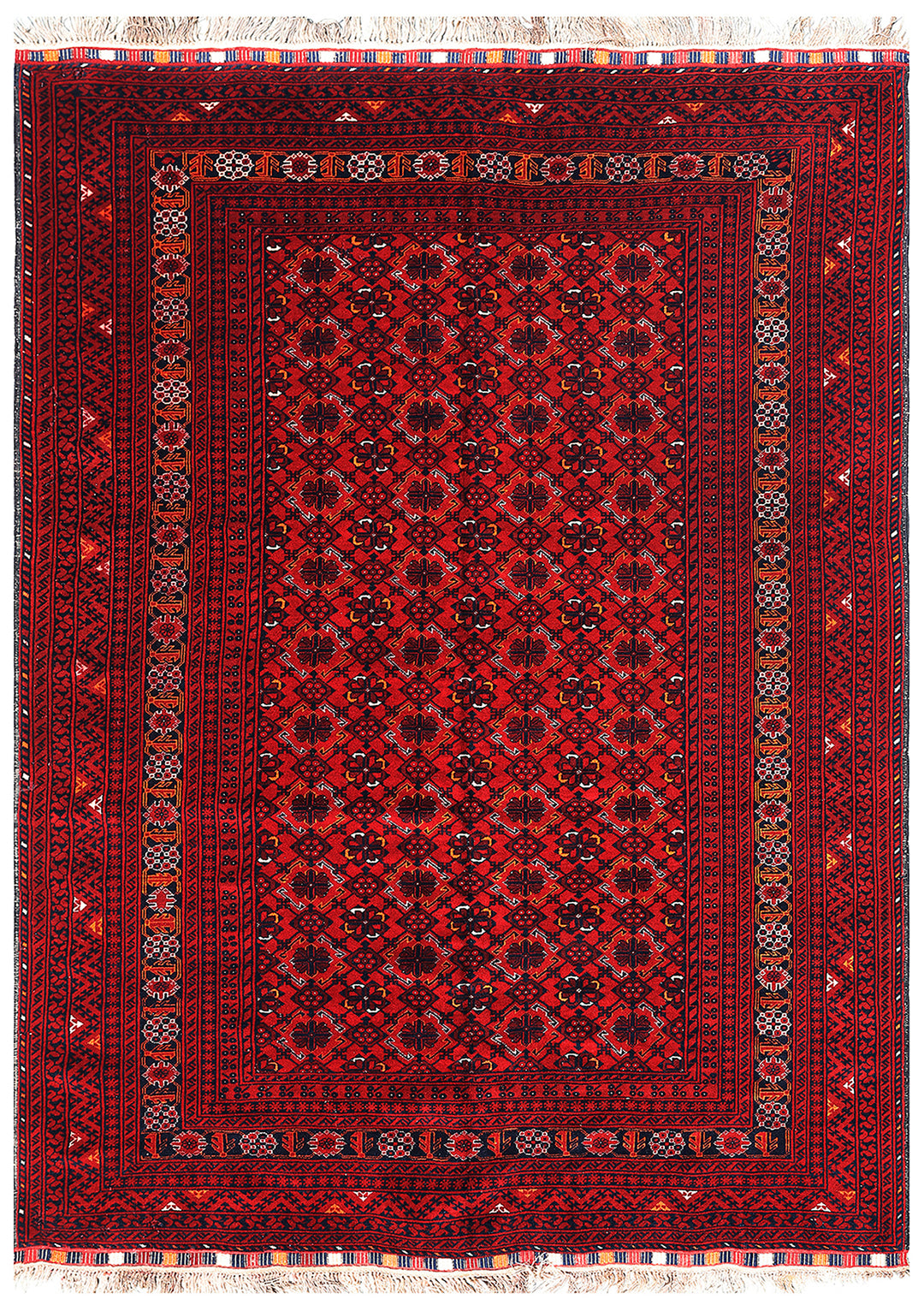 6'x9' Red Afghan Bashir Motive Handmade Rug