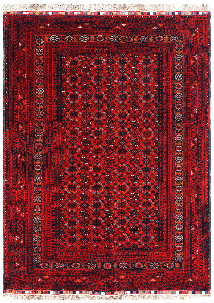 6'x9' Red Afghan Bashir Motive Handmade Rug