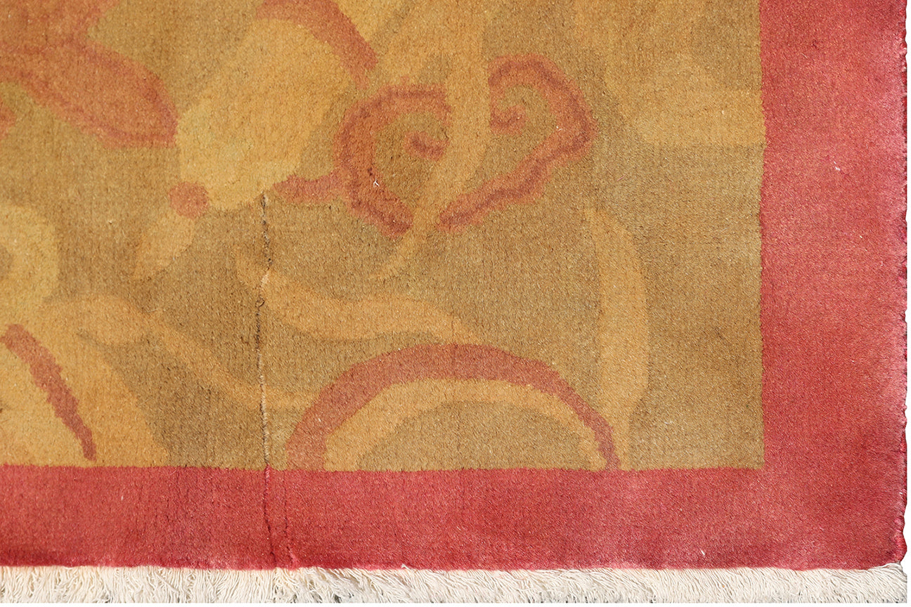 9'x11' Orange Gold Vintage Chinese Art Deco Rug