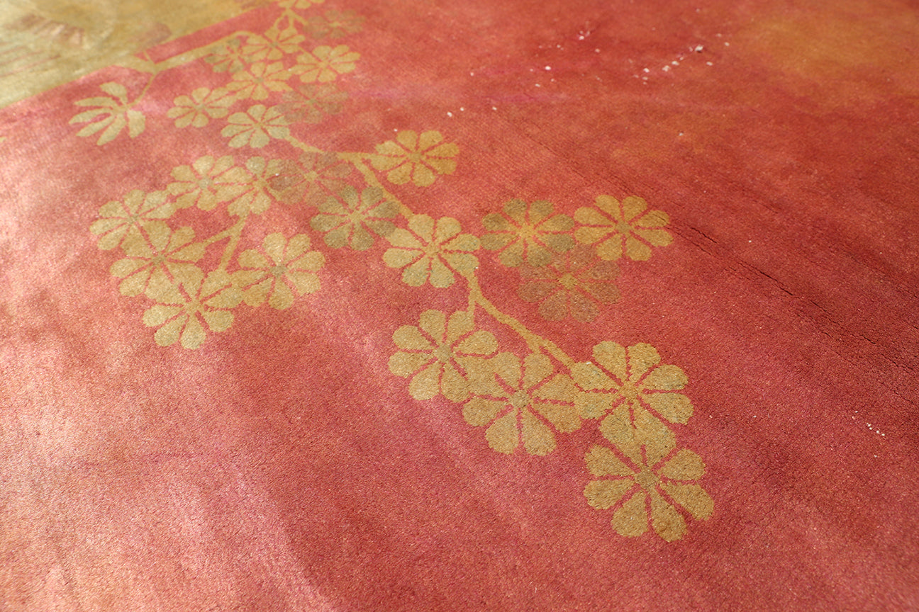 9'x11' Orange Gold Vintage Chinese Art Deco Rug