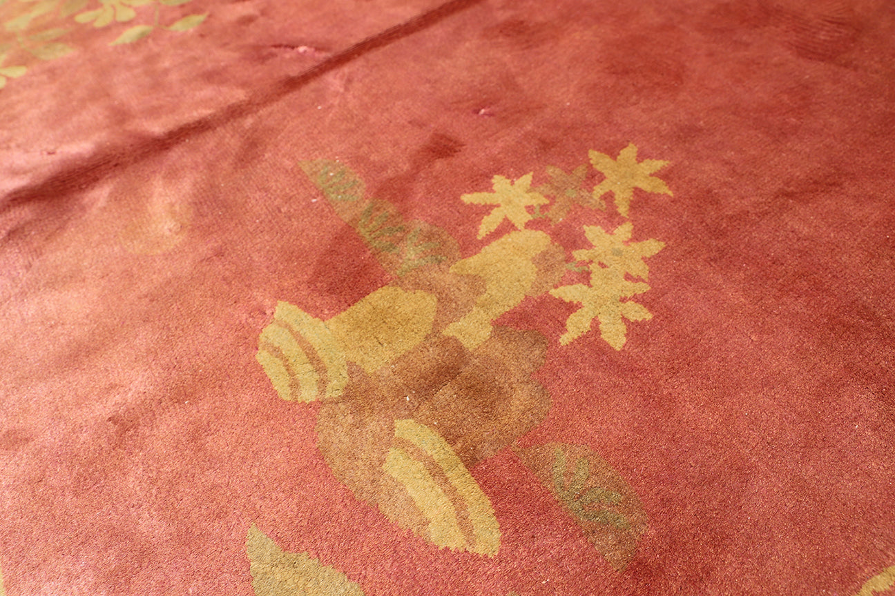 9'x11' Orange Gold Vintage Chinese Art Deco Rug
