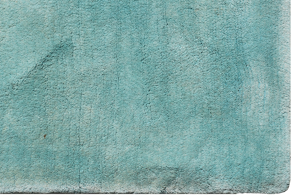 12x15 Solid Turquoise Cut Pile Vintage Hook Rug