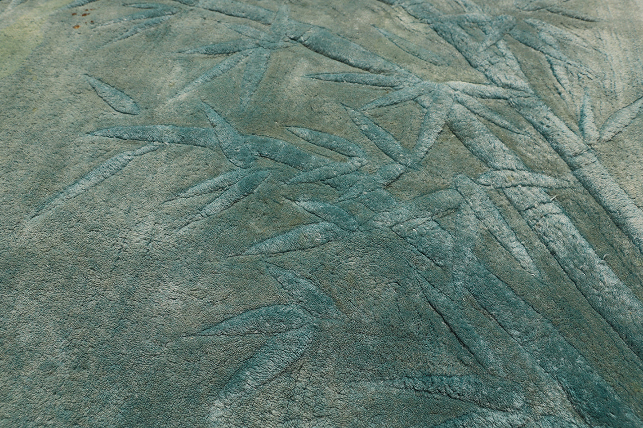 12x15 Solid Turquoise Cut Pile Vintage Hook Rug
