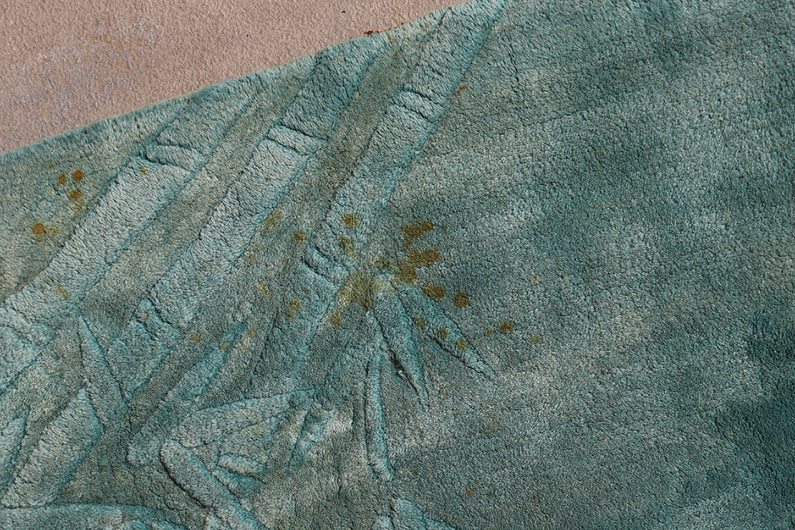 12x15 Solid Turquoise Cut Pile Vintage Hook Rug