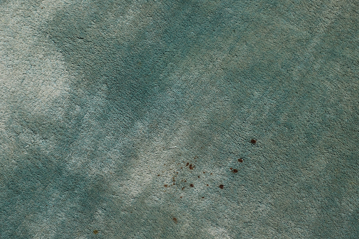 12x15 Solid Turquoise Cut Pile Vintage Hook Rug