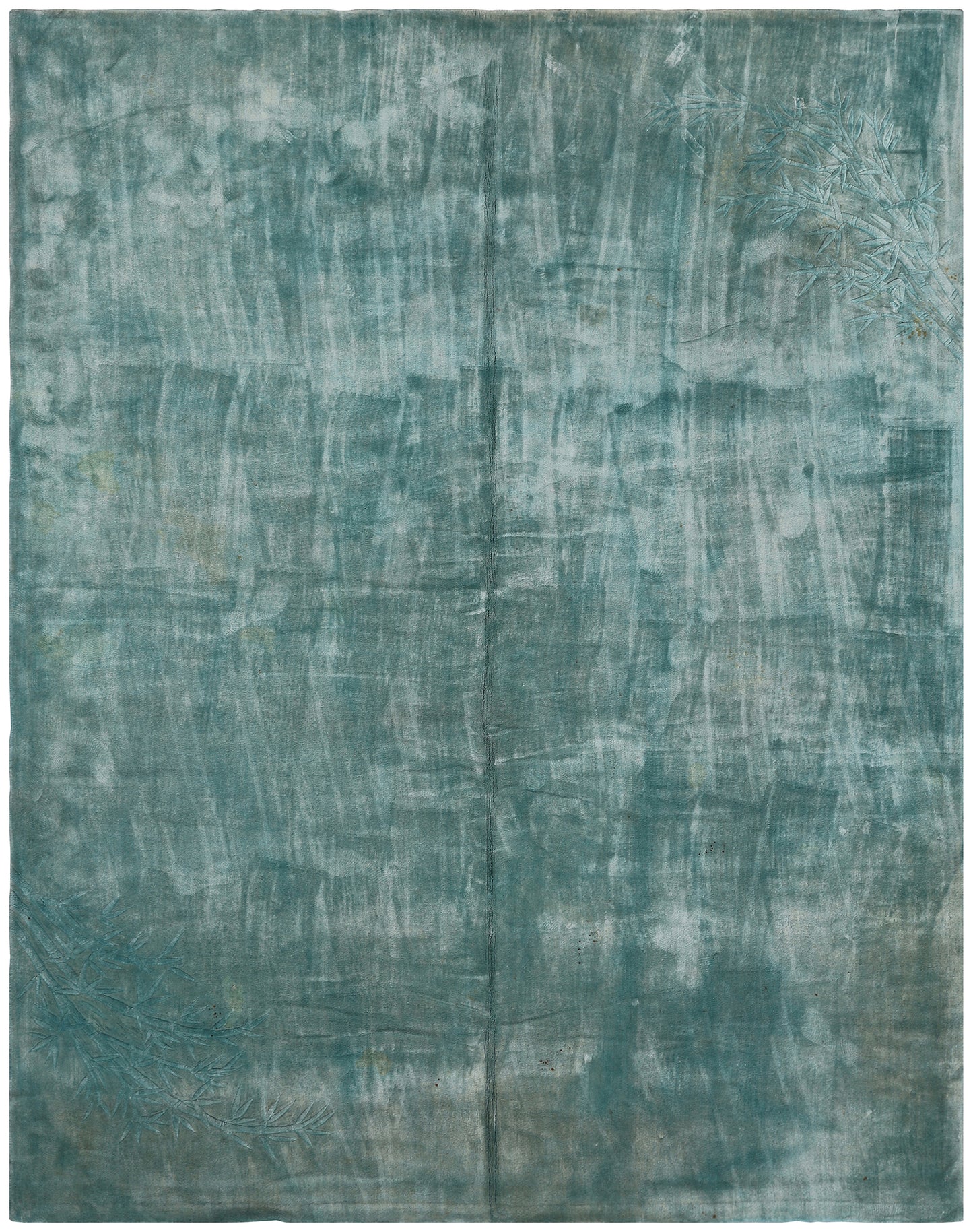 12x15 Solid Turquoise Cut Pile Vintage Hook Rug