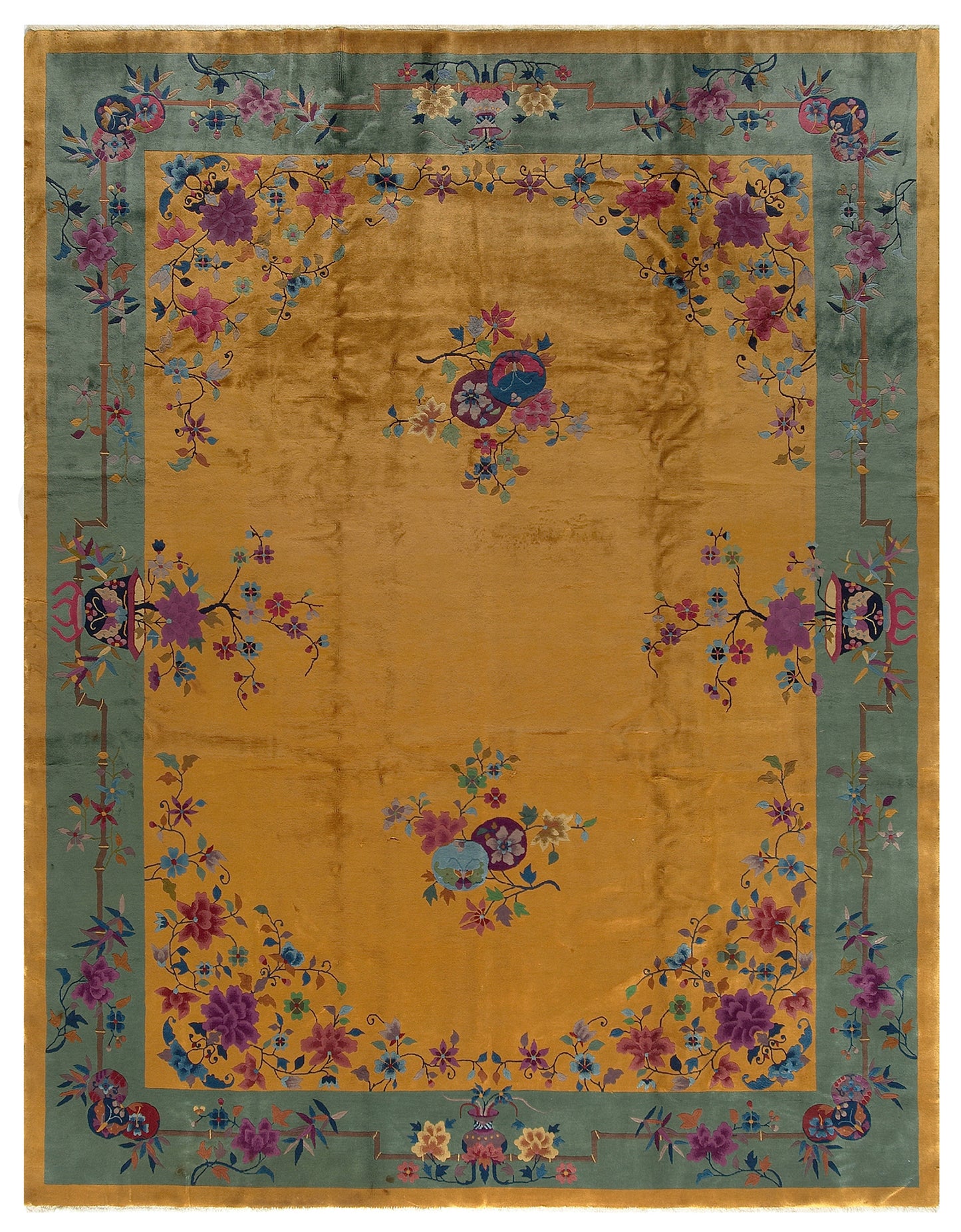 9'x12' Gold and Green Art Deco Rug