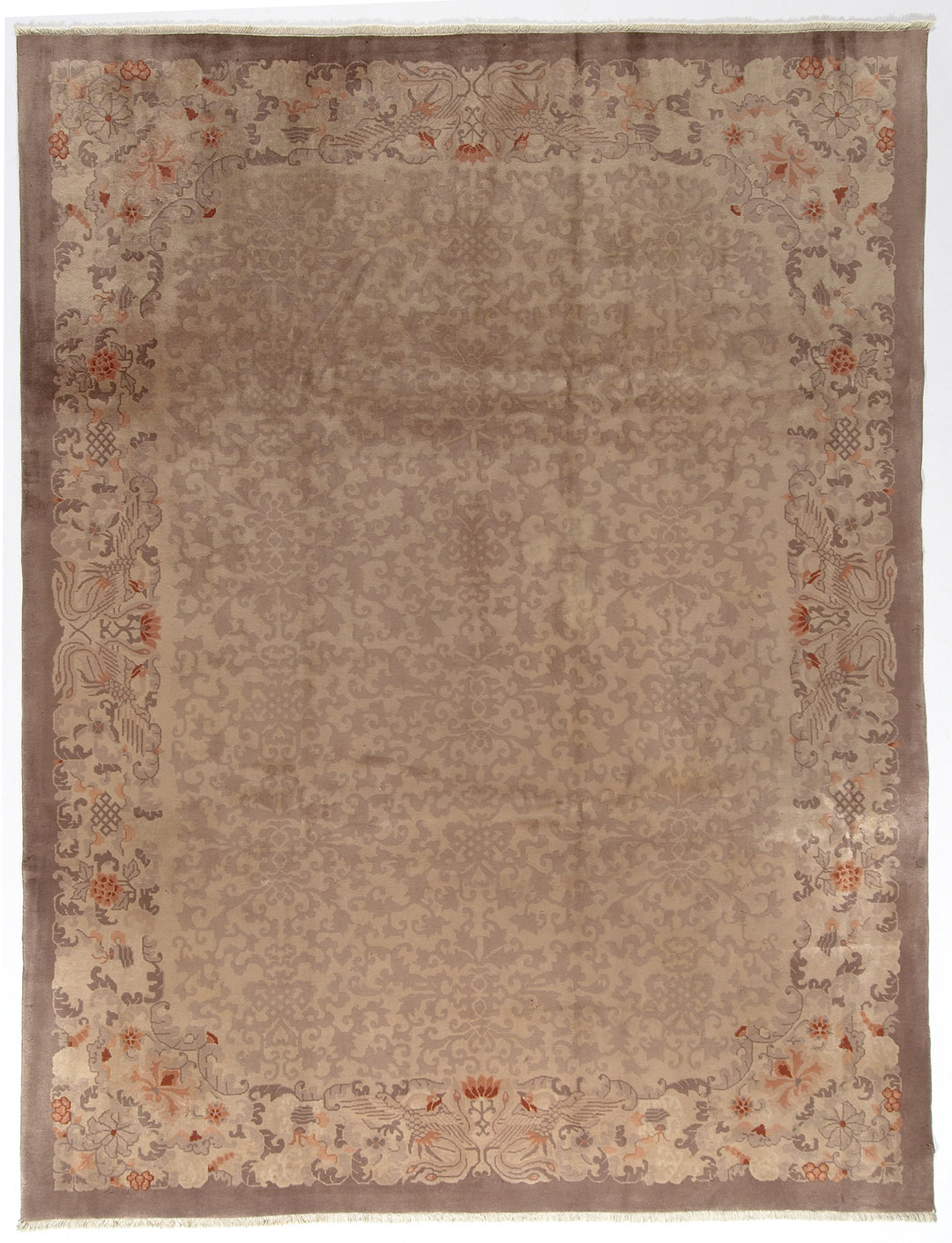 9'x11' Brown Floral Vintage Chinese Art Deco Rug