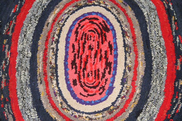 5.00 x 3.09 Oval Multi Color Vintage American Hooked Rug