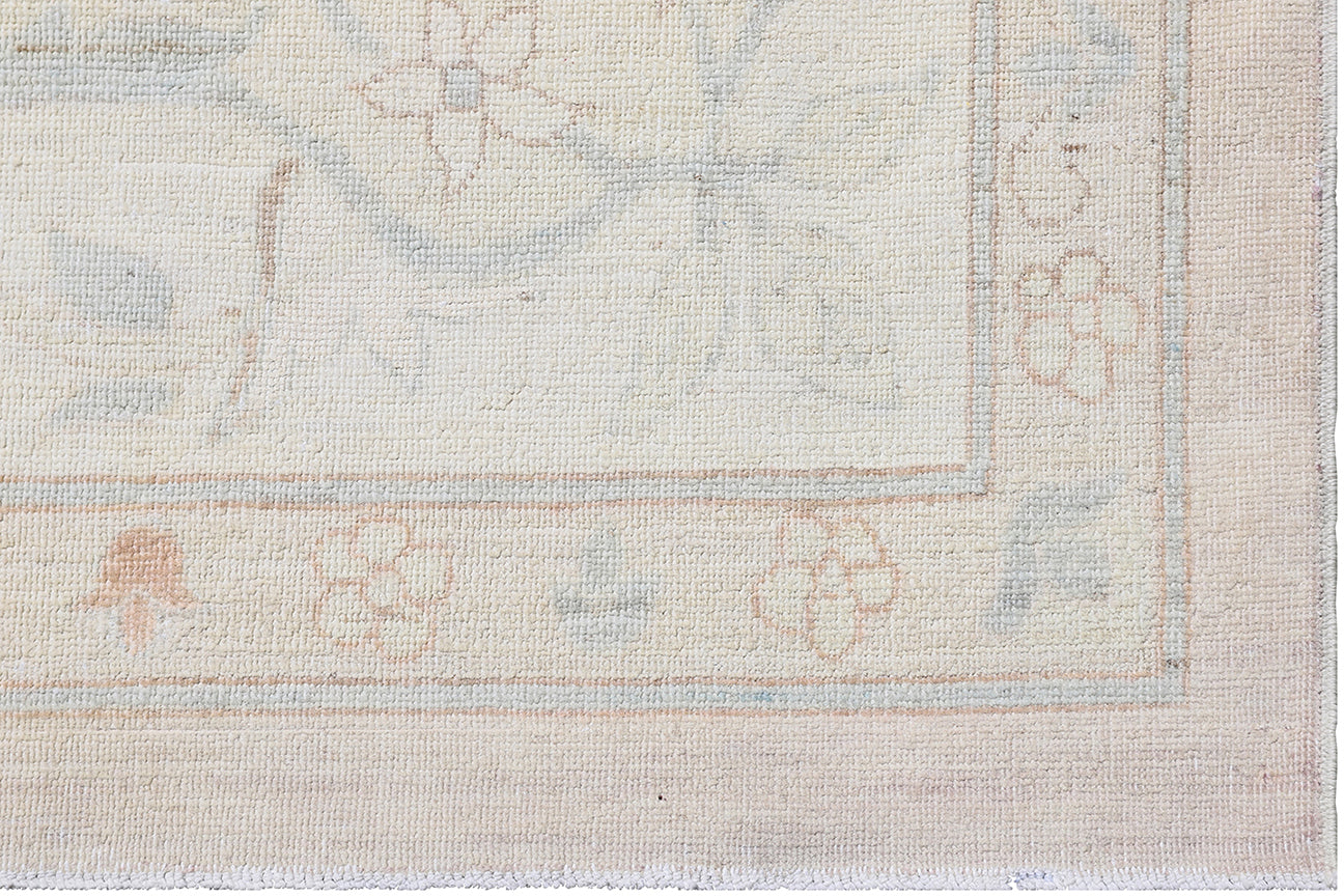 10'x14' Soft Washed-out Icy Blue Ivory Pink Brown Silk and Wool Polonaise Design Ariana Luxury Rug