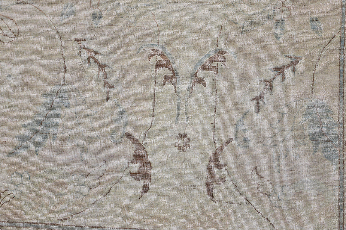 10'x14' Soft Washed-out Icy Blue Ivory Pink Brown Silk and Wool Polonaise Design Ariana Luxury Rug