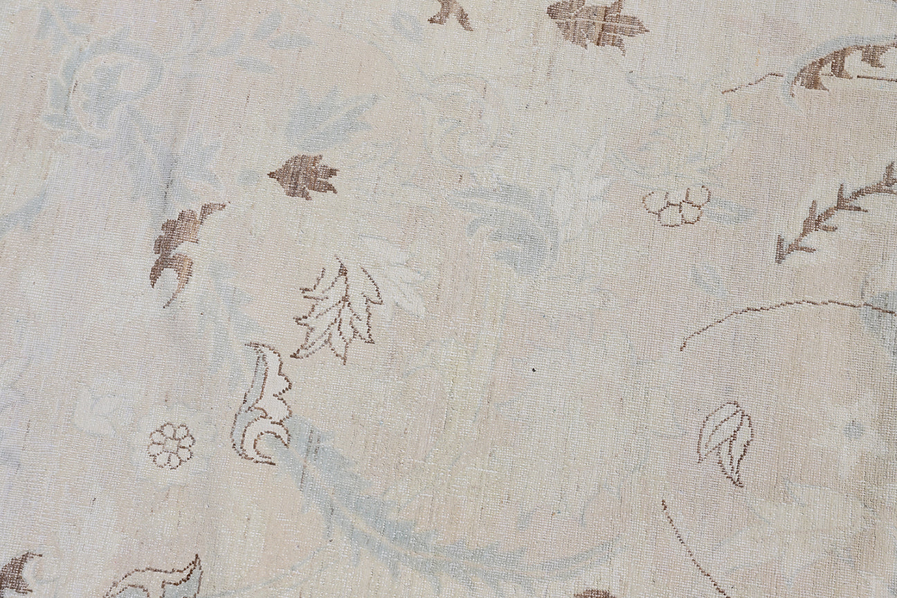10'x14' Soft Washed-out Icy Blue Ivory Pink Brown Silk and Wool Polonaise Design Ariana Luxury Rug
