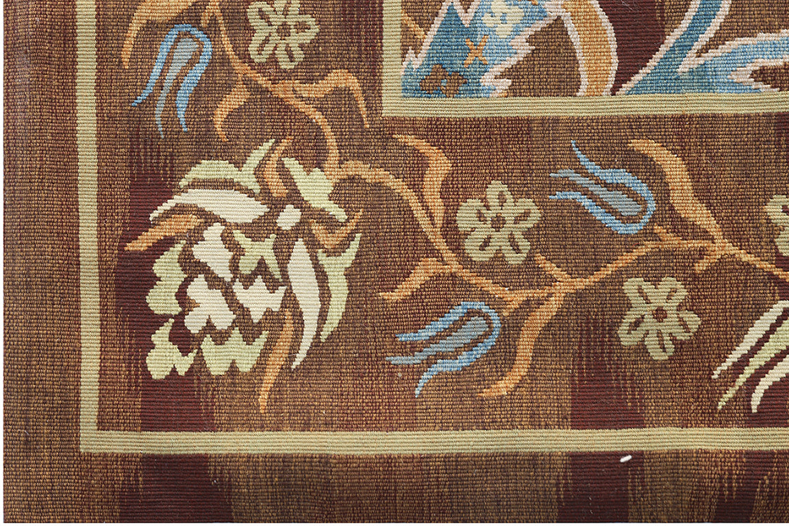 9'x11' Brown Blue Ottoman Design Ariana Kilim