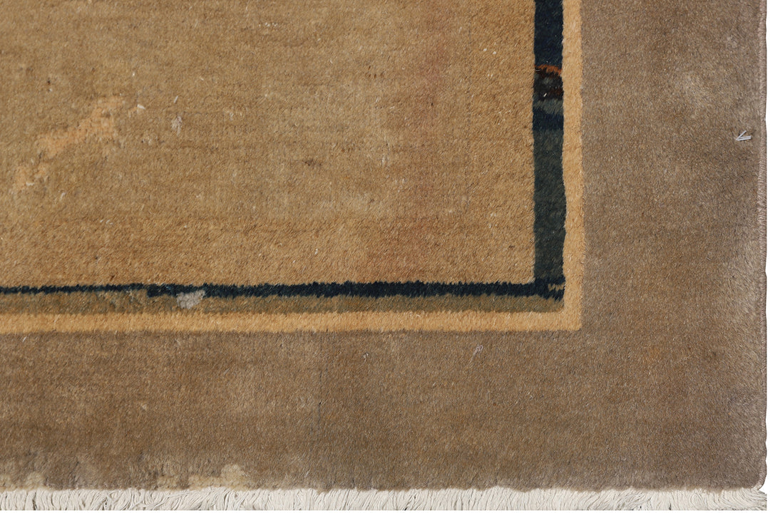 8'x10' Cream and Tan Vintage Chinese Art Deco Rug