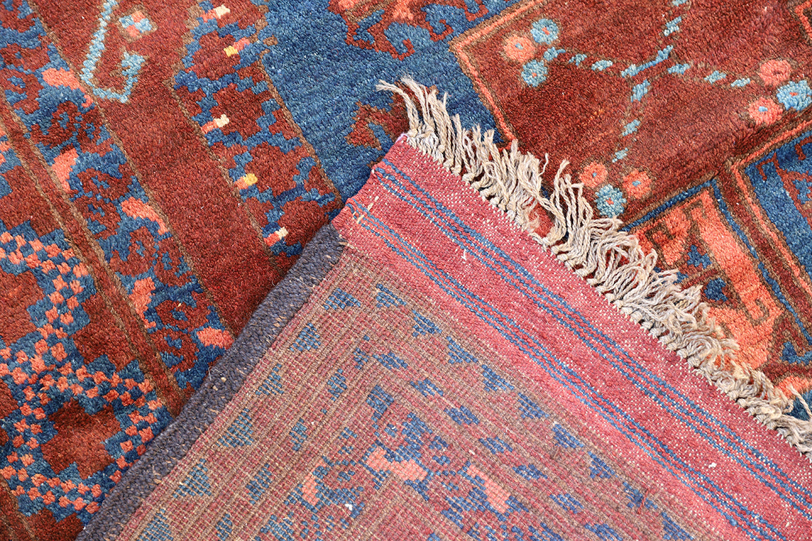 7x10 Tribal Rust Brown Blue Afghan Elephant Foot Design Area Rug