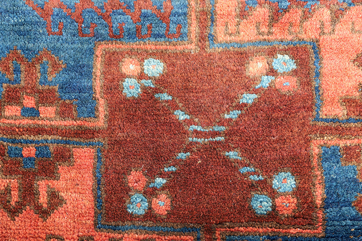 7x10 Tribal Rust Brown Blue Afghan Elephant Foot Design Area Rug