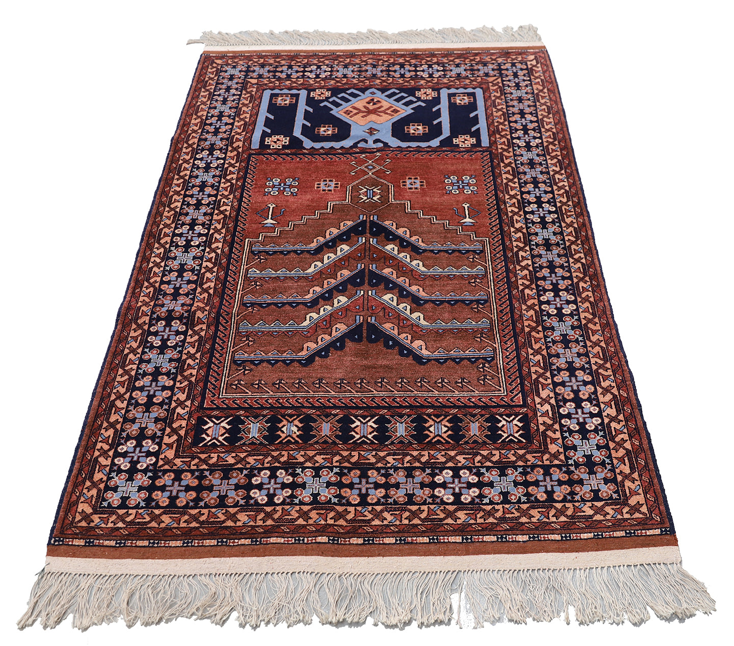 4'x6' Wool and Silk Anatolian Design Prayer Rug Afghan