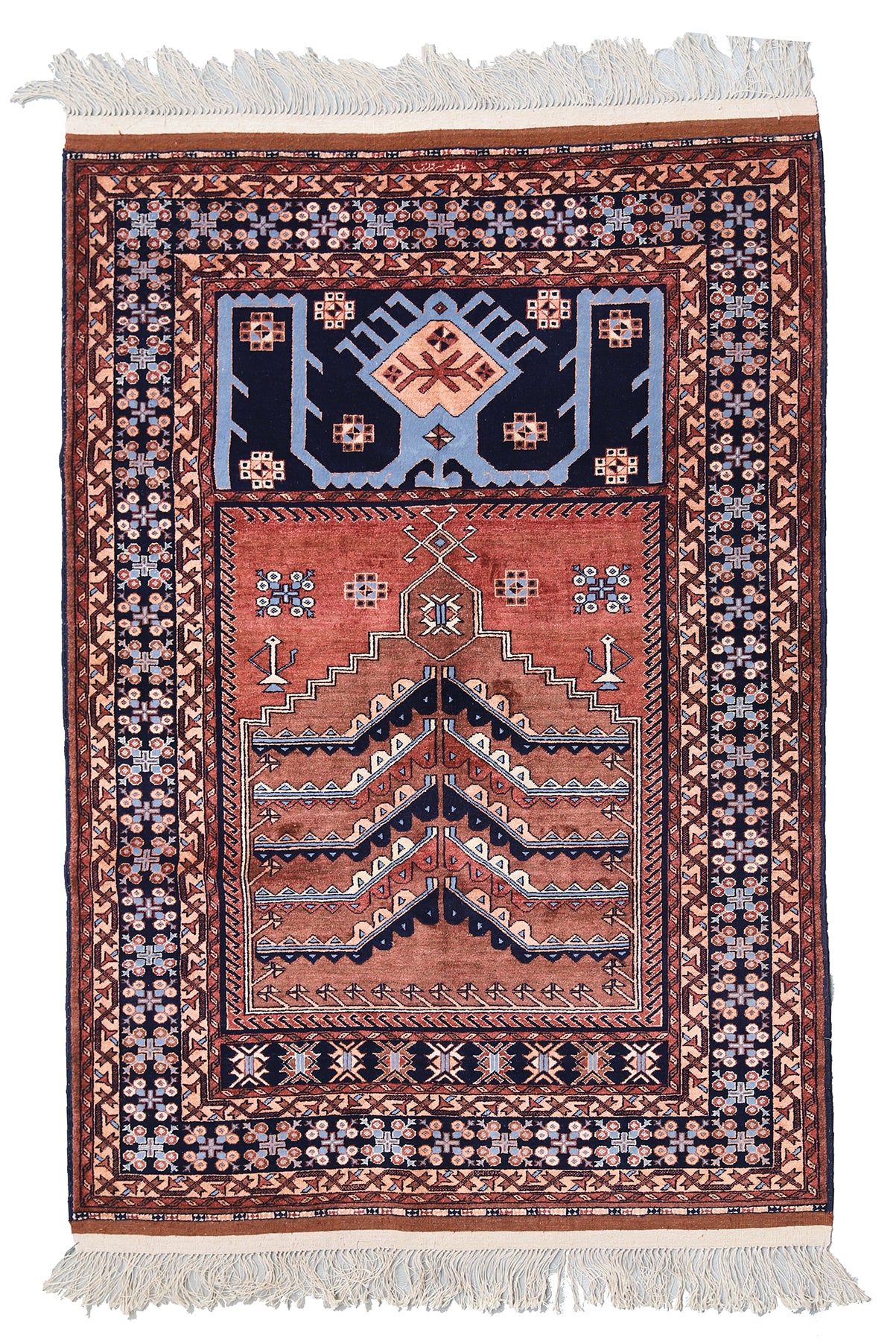 4'x6' Wool and Silk Anatolian Design Prayer Rug Afghan