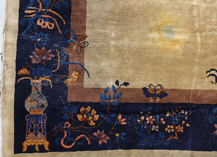 9'x12' Beige Blue Art Deco Rug
